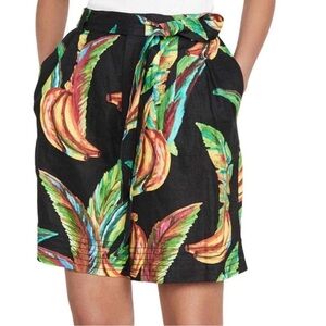 FARM RIO Preta Tropical Banana Floral Linen High-Waisted Shorts Size XS NWT
